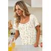 image:imageEkouaer Nightgowns for Women Lace Trim Sleep Shirts Short Sleeve Night Shirts With Pockets Night Gown Ruffled Sleep DressYellow Flowers