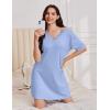 image:imageEkouaer Nightgowns for Women Short Sleeve Sleep Shirt V Neck Night Gown With Pockets Soft Pajamas Dress Casual SleepwearBlue