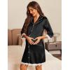 image:imageEkouaer Satin Nightgowns for Women Button Down Sleepshirt 34 Sleeve Nightshirts Boyfriend SleepwearBlack