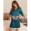 image:imageEkouaer Satin Nightgowns for Women Button Down Sleepshirt 34 Sleeve Nightshirts Boyfriend SleepwearDark Blue