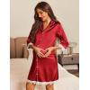 image:imageEkouaer Satin Nightgowns for Women Button Down Sleepshirt 34 Sleeve Nightshirts Boyfriend SleepwearRed