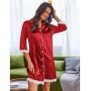 image:imageEkouaer Satin Nightgowns for Women Button Down Sleepshirt 34 Sleeve Nightshirts Boyfriend SleepwearRed