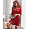 image:imageEkouaer Satin Nightgowns for Women Button Down Sleepshirt 34 Sleeve Nightshirts Boyfriend SleepwearRed