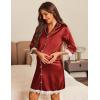 image:imageEkouaer Satin Nightgowns for Women Button Down Sleepshirt 34 Sleeve Nightshirts Boyfriend SleepwearWine Red