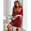 image:imageEkouaer Satin Nightgowns for Women Button Down Sleepshirt 34 Sleeve Nightshirts Boyfriend SleepwearWine Red