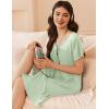 image:imageEkouaer Womens Cotton Nightgown Ladies Short Sleeve Sleepshirt V Neck Button Down Night Gowns Casual House DressLight Green