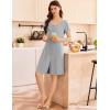 image:imageEkouaer Womens Cotton Nightgown Ladies Short Sleeve Sleepshirt V Neck Button Down Night Gowns Casual House DressLight Grey