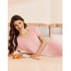 image:imageEkouaer Womens Cotton Nightgown Ladies Short Sleeve Sleepshirt V Neck Button Down Night Gowns Casual House DressPink