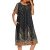 image:imageEkouaer Womens Nightgown Short Sleeve House Dress with PocketsFloral Print Mumu DressBlack Feather