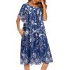 image:imageEkouaer Womens Nightgown Short Sleeve House Dress with PocketsFloral Print Mumu DressEvening Blue Vines