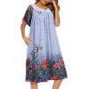 image:imageEkouaer Womens Nightgown Short Sleeve House Dress with PocketsFloral Print Mumu DressFloral Light Blue