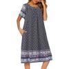 image:imageEkouaer Womens Nightgown Short Sleeve House Dress with PocketsFloral Print Mumu DressFloral Navy Blue