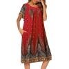 image:imageEkouaer Womens Nightgown Short Sleeve House Dress with PocketsFloral Print Mumu DressFloral Red