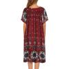 image:imageEkouaer Womens Nightgown Short Sleeve House Dress with PocketsFloral Print Mumu DressFloral Wine Red