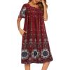 image:imageEkouaer Womens Nightgown Short Sleeve House Dress with PocketsFloral Print Mumu DressFloral Wine Red