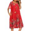 image:imageEkouaer Womens Nightgown Short Sleeve House Dress with PocketsFloral Print Mumu DressFlower Red