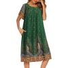 image:imageEkouaer Womens Nightgown Short Sleeve House Dress with PocketsFloral Print Mumu DressGreen Feather
