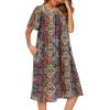 image:imageEkouaer Womens Nightgown Short Sleeve House Dress with PocketsFloral Print Mumu DressMz721