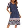 image:imageEkouaer Womens Nightgown Short Sleeve House Dress with PocketsFloral Print Mumu DressNavy Blue