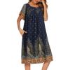 image:imageEkouaer Womens Nightgown Short Sleeve House Dress with PocketsFloral Print Mumu DressNavy Feather