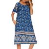 image:imageEkouaer Womens Nightgown Short Sleeve House Dress with PocketsFloral Print Mumu DressRoyal Blue