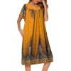 image:imageEkouaer Womens Nightgown Short Sleeve House Dress with PocketsFloral Print Mumu DressYellow Feather