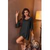 image:imageEkouaer Womens Sleepshirt Deep V Neck Nightgown Batwing Nightshirt Oversized SleepwearBlack