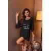image:imageEkouaer Womens Sleepshirt Deep V Neck Nightgown Batwing Nightshirt Oversized SleepwearBlack Letters