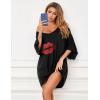 image:imageEkouaer Womens Sleepshirt Deep V Neck Nightgown Batwing Nightshirt Oversized SleepwearBlack Lipprint