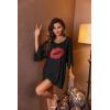 image:imageEkouaer Womens Sleepshirt Deep V Neck Nightgown Batwing Nightshirt Oversized SleepwearBlack Lipprint