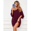 image:imageEkouaer Womens Sleepshirt Deep V Neck Nightgown Batwing Nightshirt Oversized SleepwearWine Red