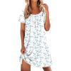 image:imageEkouaer Cotton Nightgowns for Women Lace Trim Sleep Shirts Short Sleeve Night Shirts Sleep Dress with PocketsBlue Floral