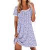 image:imageEkouaer Cotton Nightgowns for Women Lace Trim Sleep Shirts Short Sleeve Night Shirts Sleep Dress with PocketsPurple Floral