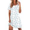 image:imageEkouaer Cotton Nightgowns for Women Short Sleeve Sleep Shirts Pleated Night Shirts Soft Crew Neck Night GownBlue Flowers