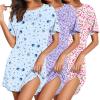 image:imageEkouaer Nightgowns for Women 3 Pack Sleep Shirts Short Sleeve Nightshirt Pullover Nightdress Soft SleepwearBlue StarsPink FloralsPurple Abstract Dots