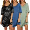 image:imageEkouaer Nightgowns for Women 3 Pack Sleepshirt Short Sleeve Nightshirt V Neck Sleepdress Oversized SleepwearBlacklight Greenblack White Flower
