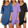 image:imageEkouaer Nightgowns for Women 3 Pack Sleepshirt Short Sleeve Nightshirt V Neck Sleepdress Oversized SleepwearBlackpeacock Bluepurple