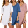 image:imageEkouaer Nightgowns for Women 3 Pack Sleepshirt Short Sleeve Nightshirt V Neck Sleepdress Oversized SleepwearPeacock Bluewhitemisty Pink