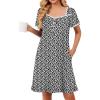 image:imageEkouaer Nightgowns for Women Lace Trim Sleep Shirts Short Sleeve Night Shirts With Pockets Night Gown Ruffled Sleep DressBlack Floral