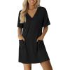 image:imageEkouaer Nightgowns for Women Short Sleeve Sleep Shirt V Neck Night Gown With Pockets Soft Pajamas Dress Casual SleepwearBlack