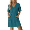 image:imageEkouaer Nightgowns for Women Short Sleeve Sleep Shirt V Neck Night Gown With Pockets Soft Pajamas Dress Casual SleepwearPeacock Blue