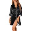 image:imageEkouaer Satin Nightgowns for Women Button Down Sleepshirt 34 Sleeve Nightshirts Boyfriend SleepwearBlack