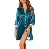 image:imageEkouaer Satin Nightgowns for Women Button Down Sleepshirt 34 Sleeve Nightshirts Boyfriend SleepwearDark Blue