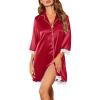 image:imageEkouaer Satin Nightgowns for Women Button Down Sleepshirt 34 Sleeve Nightshirts Boyfriend SleepwearWine Red
