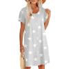 image:imageEkouaer Womens Cotton Nightgown Ladies Short Sleeve Sleepshirt V Neck Button Down Night Gowns Casual House DressGrey Star
