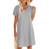 image:imageEkouaer Womens Cotton Nightgown Ladies Short Sleeve Sleepshirt V Neck Button Down Night Gowns Casual House DressLight Grey