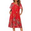 image:imageEkouaer Womens Nightgown Short Sleeve House Dress with PocketsFloral Print Mumu DressFlower Red