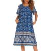 image:imageEkouaer Womens Nightgown Short Sleeve House Dress with PocketsFloral Print Mumu DressRoyal Blue