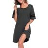 image:imageEkouaer Womens Nightgowns Short Sleeve Cotton Sleepwear Crew Neck Loungewear Color Block Nightshirt Summer DressesDark Grey