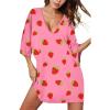 image:imageEkouaer Womens Sleepshirt Deep V Neck Nightgown Batwing Nightshirt Oversized SleepwearPink Strawberry